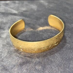 Gold Floral Engraved Cuff Bracelet Hand Engraved